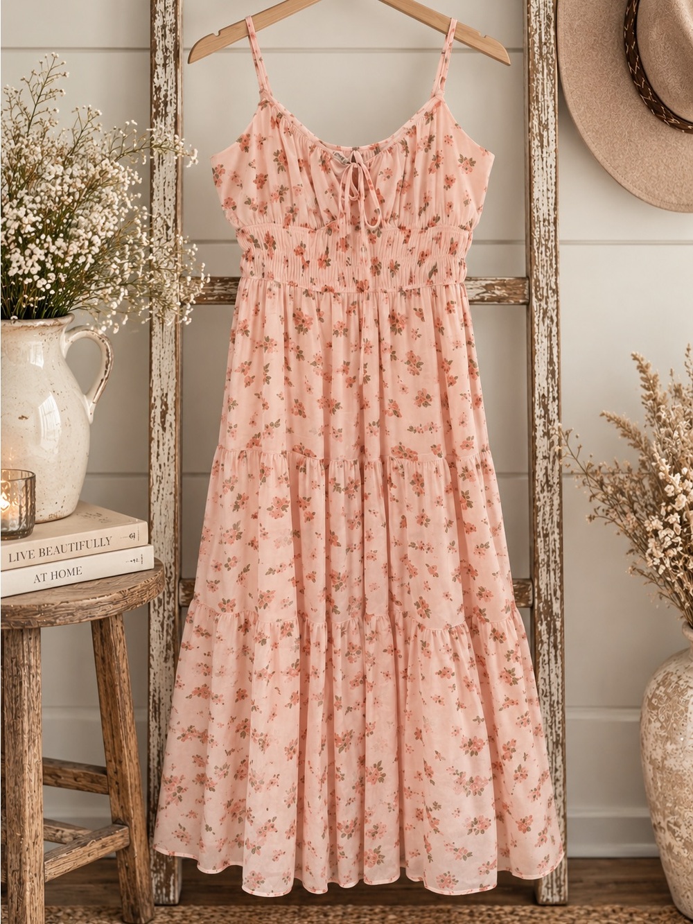 FALL in LOVE Trixxi Smocked Tiered Midi Dress - Size Medium. LIKE NEW